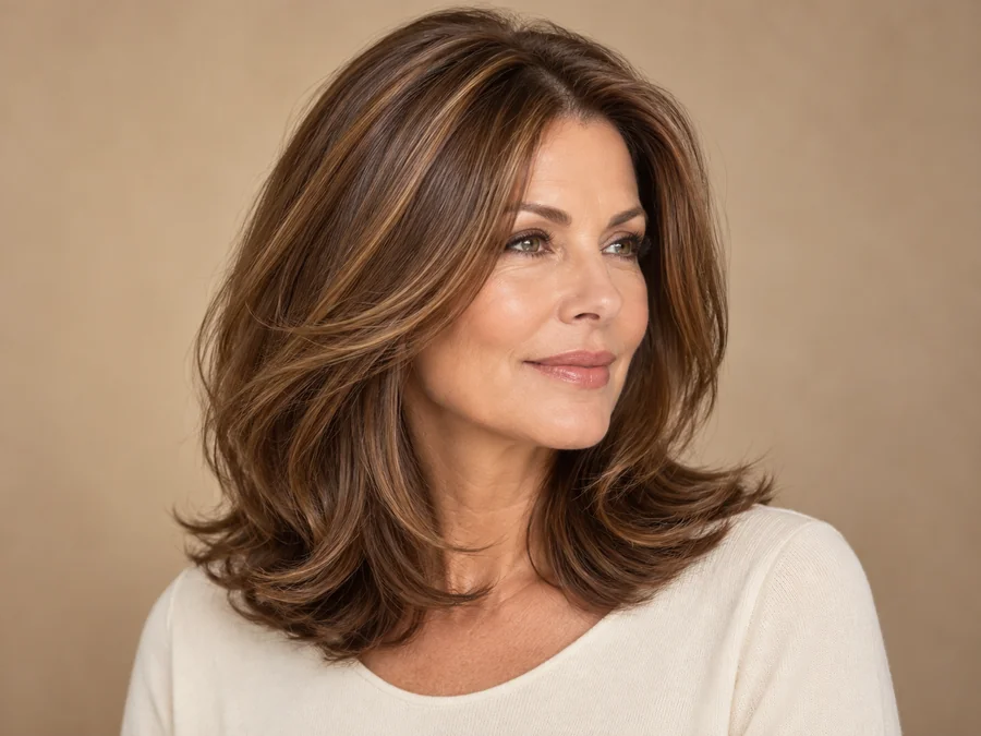 Natural-looking chestnut layered hairstyle